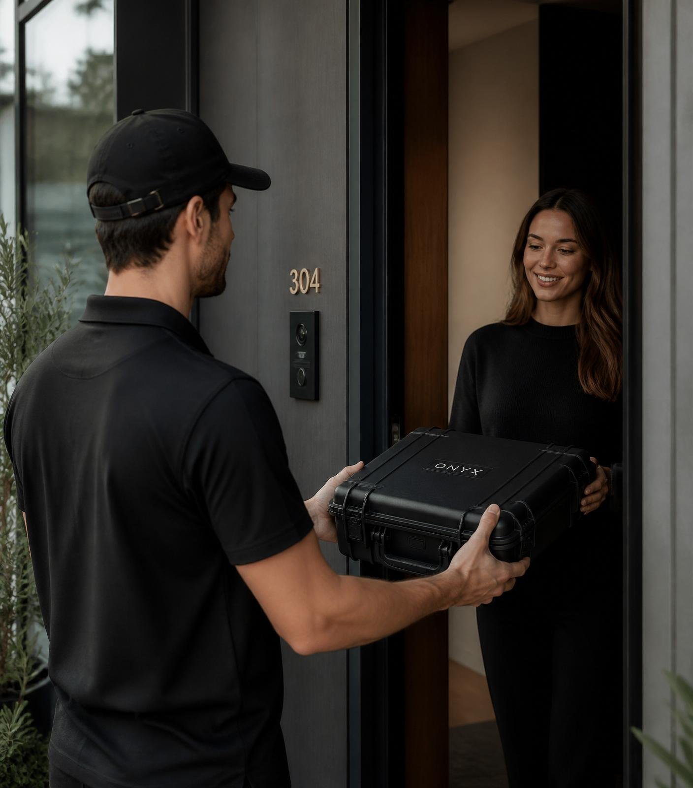Doorstep pickup of a laptop in a tamper-proof black case
